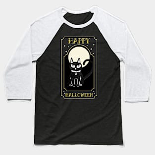 Happy Halloween Black Cat Design Baseball T-Shirt